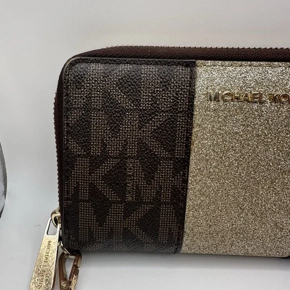Michael Kors 7" Flat Wallet Center‎ Stripe Wristlet Clutch Card Holder Monogram - Picture 6 of 16